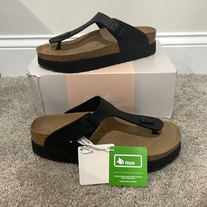Birkenstock Papillio Gizeh Grooved Black Platform Sandal New 7 38